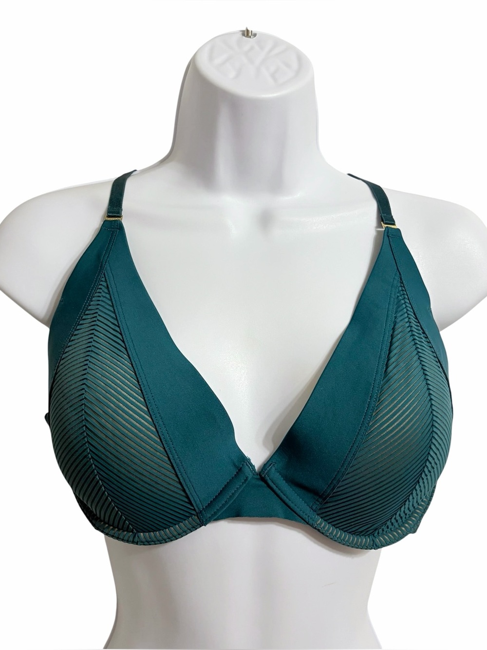 ThirdLove Shadow Stripe Plunge Bra Womens 36B1/2 Green Padded Underwire